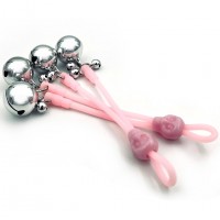 Розовые лассо для сосков с серебристыми бубенчиками