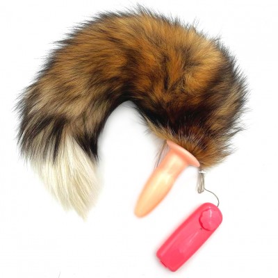 Силиконовая анальная пробка с рыжим хвостом и вибрацией 50 см Силиконовая анальная пробка с рыжим хвостом и вибрацией 50 см
