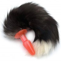 Розовая анальная втулка с вибрацией и бурым хвостиком 53 см Розовая анальная втулка с вибрацией и бурым хвостиком 53 см