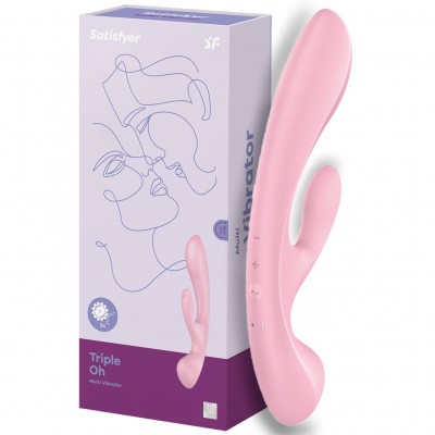 Двусторонний вибратор с клиторальным стимулятором Satisfyer Triple Oh Pink Двусторонний вибратор с клиторальным стимулятором Satisfyer Triple Oh Pink