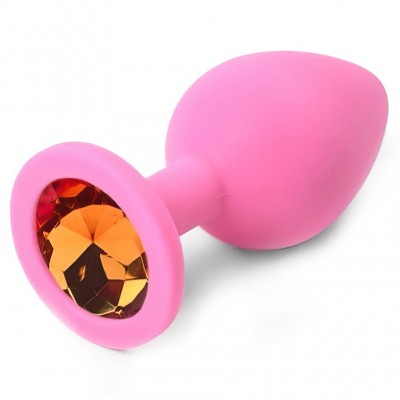 Анальная пробка розовая с оранжевым стразом