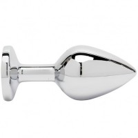 Металлическая анальная пробка с зеленым камушком M