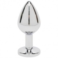 Металлическая анальная пробка с зеленым камушком M