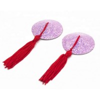 Пэстисы для груди розовые с красными кисточками Пэстисы для груди розовые с красными кисточками