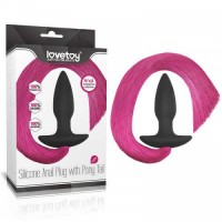 Анальная черно-розовая пробка с хвостом Silicone Anal Plug with Pony Tail