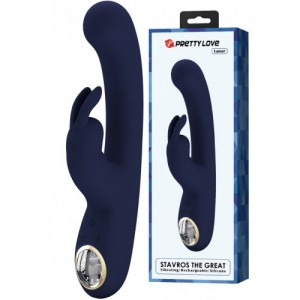 Перезаряжаемый вибратор с клиторальным стимулятором и LED-экраном Pretty Love Lamar синий