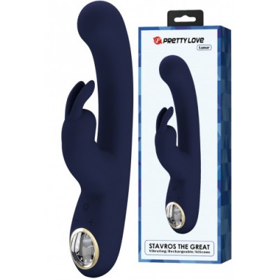 Перезаряжаемый вибратор с клиторальным стимулятором и LED-экраном Pretty Love Lamar синий