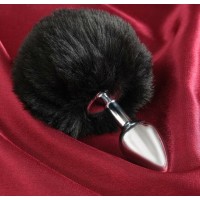 Анальная пробка с черным хвостом Small Silver Plug