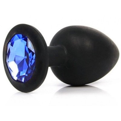 Силиконовая анальная пробка S черная с синим камушком Силиконовая анальная пробка S черная с синим камушком