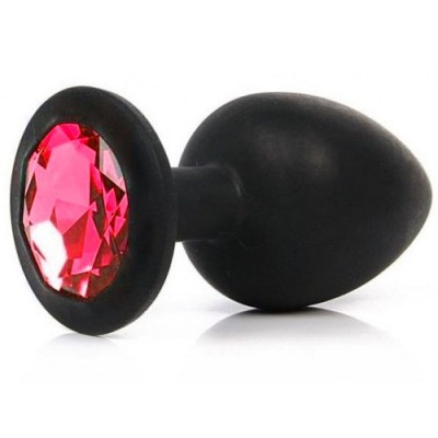 Силиконовая анальная пробка M черная с красным камушком Силиконовая анальная пробка M черная с красным камушком