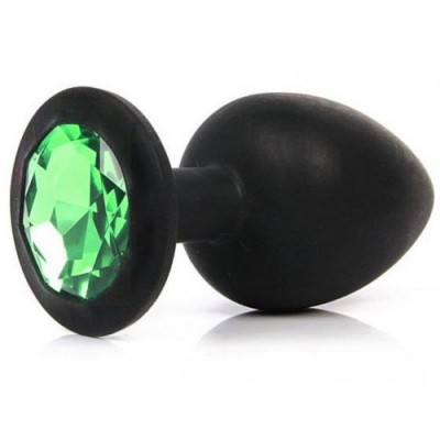 Силиконовая анальная пробка L черная с зеленым камушком Силиконовая анальная пробка L черная с зеленым камушком
