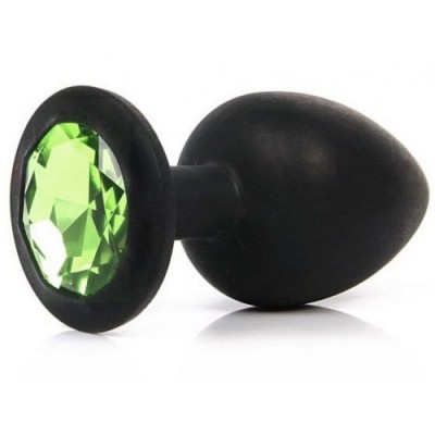 Силиконовая анальная пробка S черная с салатовым камушком
