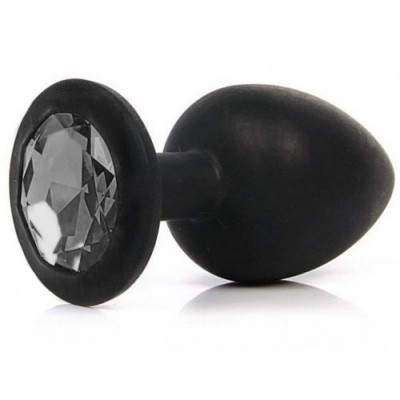 Силиконовая анальная пробка L черная с черным камушком