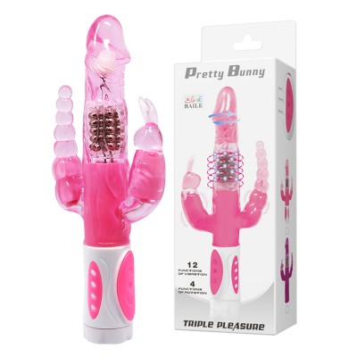 Вибратор Hi-Tech с тройной стимуляцией Pretty Bunny