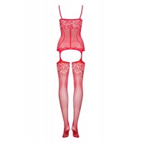 Сексуальный красный боди-комбинезон с нежными узорами S/L