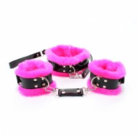 Набор с искусственным розовым мехом BDSM Light: ошейник и наручники