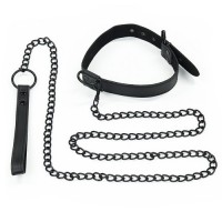 Ошейник с поводком на цепи Bondage Fetish Black Matt Collar With Leash