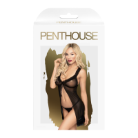 Черный беби-долл с оборками и трусики-стринги Penthouse After Sunset M/L