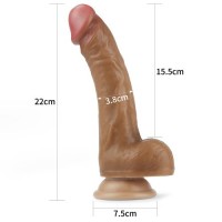 Фаллоимитатор на присоске с мошонкой мулат Dual-Layered Silicone Dildo 22 см