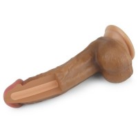 Фаллоимитатор на присоске с мошонкой мулат Dual-Layered Silicone Dildo 22 см