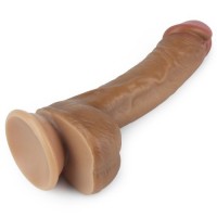 Фаллоимитатор на присоске с мошонкой мулат Dual-Layered Silicone Dildo 22 см