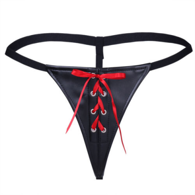 Черные виниловые стринги со шнуровкой Черные виниловые стринги со шнуровкой