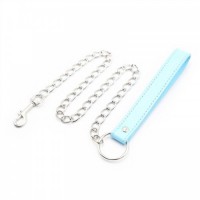 Ошейник розово-голубой с поводком на цепи