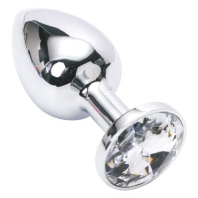 Металлическая анальная пробка с прозрачным камушком L Металлическая анальная пробка с прозрачным камушком L