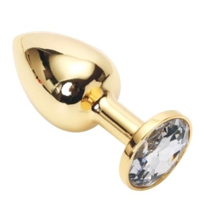 Золотистая анальная пробка с прозрачным камушком S