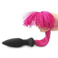 Анальная черно-розовая пробка с хвостом Silicone Anal Plug with Pony Tail