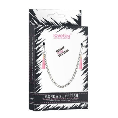 Зажимы для сосков с розовыми кисточками и цепочкой Зажимы для сосков с розовыми кисточками и цепочкой