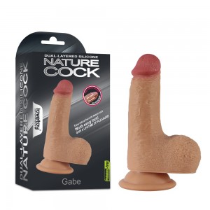 Фаллос на присоске с мошонкой Dual-layered Silicone Nature Cock "Gabe" телесный