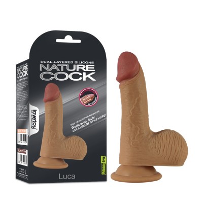 Фаллос на присоске с мошонкой Dual-layered Silicone Nature Cock "Luca" мулат