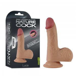 Фаллос на присоске с мошонкой Dual-layered Silicone Nature Cock "Luca" телесный