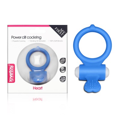 Виброкольцо голубое Power Heart Clit Cockring
