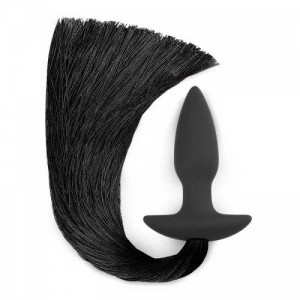 Анальная черная пробка с хвостом Silicone Anal Plug with Pony Tail