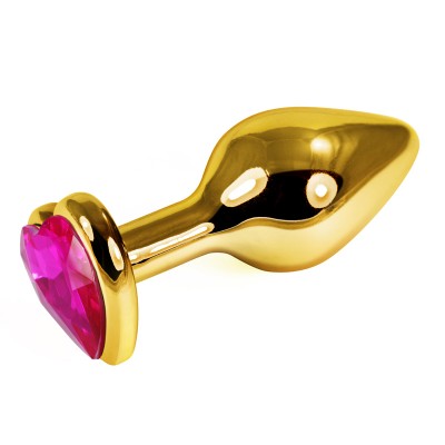 Анальная пробка фуксия Rosebud Heart Metal Plug(Gold) S