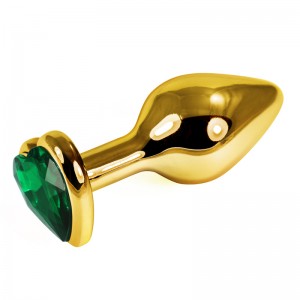 Анальная пробка зеленая Rosebud Heart Metal Plug(Gold) S