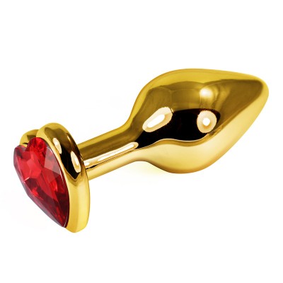 Анальная пробка красная Rosebud Heart Metal Plug(Gold) S