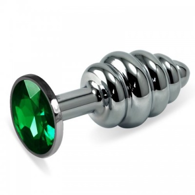Анальная пробка из стали рифленая с зелёным кристаллом Rosebud Classic S Анальная пробка из стали рифленая с зелёным кристаллом Rosebud Classic S