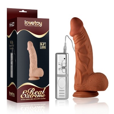 Фаллоимитатор с вибрацией на присоске мулат Real Extreme with super Girthy 23 см Фаллоимитатор с вибрацией на присоске мулат Real Extreme with super Girthy 23 см