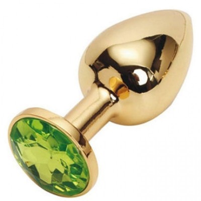 Золотистая анальная пробка с салатовым камушком S Золотистая анальная пробка с салатовым камушком S