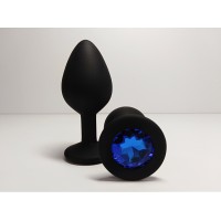 Силиконовая анальная пробка S черная с синим камушком Силиконовая анальная пробка S черная с синим камушком