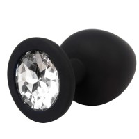 Силиконовая анальная пробка L черная с прозрачным камушком Силиконовая анальная пробка L черная с прозрачным камушком