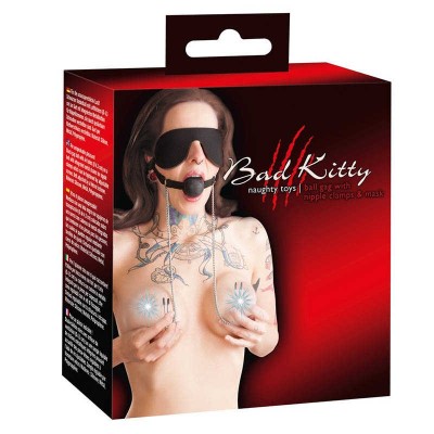 Маска с кляпом и зажимами на соски Mask with Ball Gag & Nipple Clamps