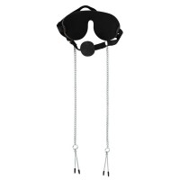 Маска с кляпом и зажимами на соски Mask with Ball Gag & Nipple Clamps