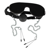 Маска с кляпом и зажимами на соски Mask with Ball Gag & Nipple Clamps
