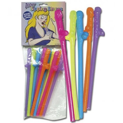 Разноцветные трубочки для коктейлей Penis Straws Coloured 10 шт