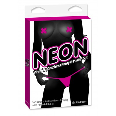 Неоновые вибро-трусики  и пэстисы Panty and Pasties Set - Pink