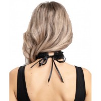 Эротический чокер с черными атласными лентами и бубенчиком Эротический чокер с черными атласными лентами и бубенчиком